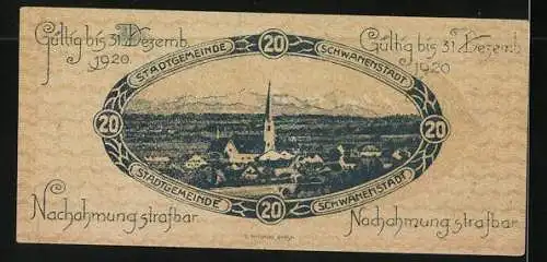 Notgeld Schwanenstadt 1920, 20 Heller, Stadtansicht