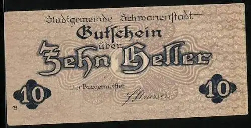 Notgeld Schwanenstadt 1920, 10 Heller, Stadtansicht