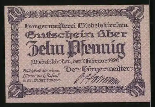 Notgeld Wiebelskirchen 1920, 10 Pfennig, Bergwerk