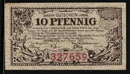 Notgeld Görlitz 1920, 10 Pfennig, Rathaustreppe