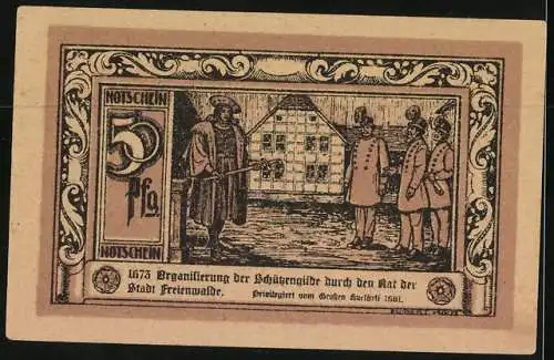 Notgeld Freienwalde in Pommern, 50 Pfennig, Wappen, Organisierung der Schützengilde durch den Rat der Stadt