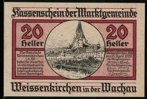 Notgeld Weissenkirchen in der Wachau 1920, 20 Heller, Ortsansicht