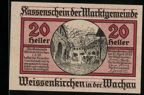 Notgeld Weissenkirchen in der Wachau 1920, 20 Heller, Ortspartie