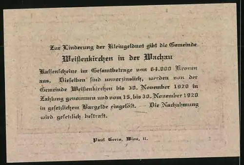 Notgeld Weissenkirchen in der Wachau 1920, 20 Heller, Ortspartie