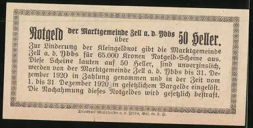 Notgeld Zell a. d. Ybbs 1920, 50 Heller, Kirche