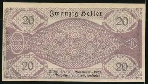 Notgeld Pattigham 1920, 20 Heller, Heilbad St. Thomas