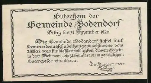 Notgeld Bodendorf 1920, 50 Heller, Ortschaft Katsdorf