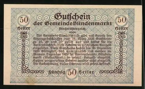 Notgeld Blindenmarkt 1920, 50 Heller, Wappen