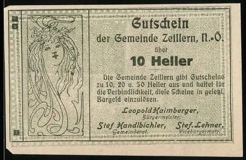 Notgeld Zeillern 1920, 10 Heller, Bauer hinter dem Pferdepflug