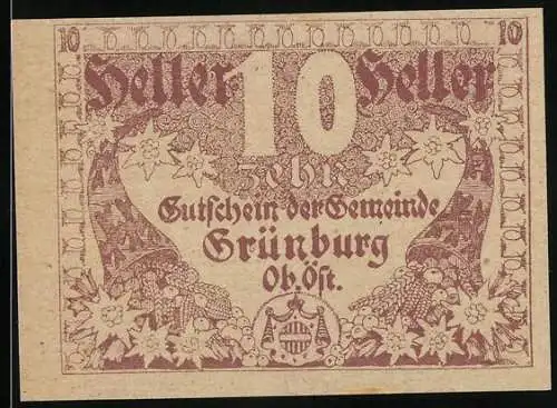 Notgeld Grünburg 1920, 10 Heller, Wappen