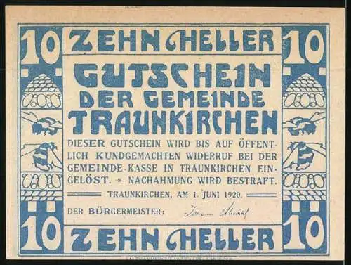 Notgeld Traunkirchen 1920, 10 Heller, Frauen in Tracht und Segelboot