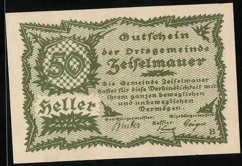 Notgeld Zeiselmauer 1920, 50 Heller