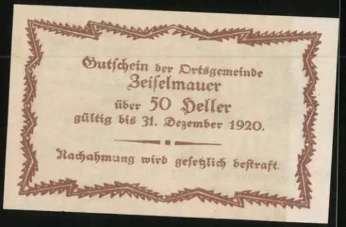 Notgeld Zeiselmauer 1920, 50 Heller