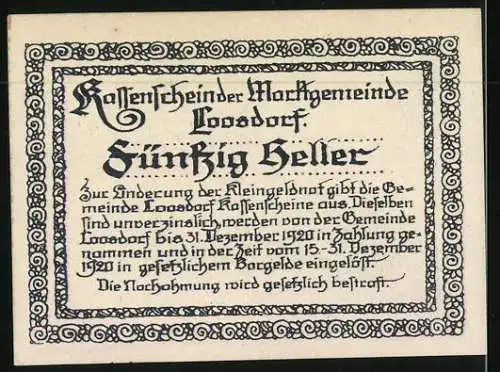 Notgeld Loosdorf 1920, 50 Heller, Kirche und Wappen