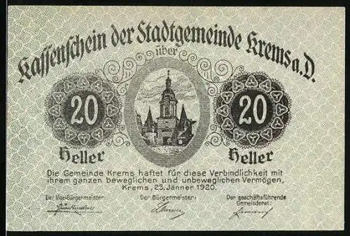 Notgeld Krems a. D. 1920, 20 Heller, Kirche