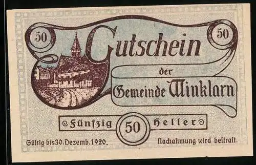 Notgeld Winklarn 1920, 50 Heller Kirche