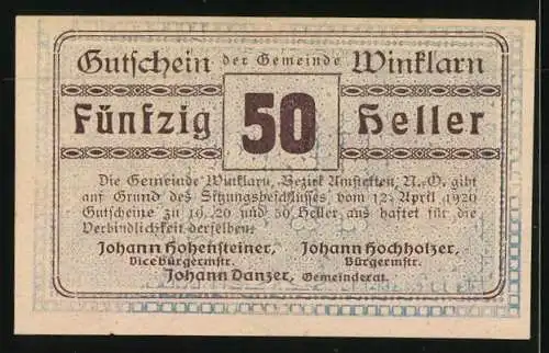 Notgeld Winklarn 1920, 50 Heller Kirche