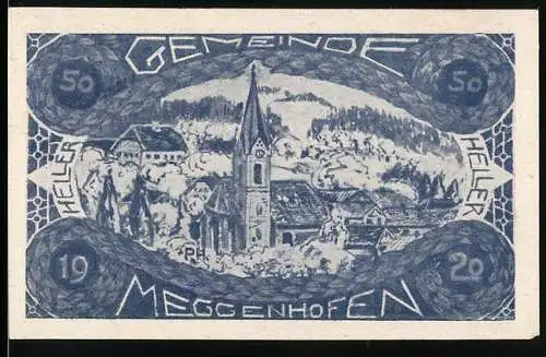 Notgeld Meggenhofen 1920, 50 Heller, Ortsansicht