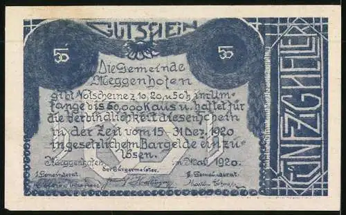 Notgeld Meggenhofen 1920, 50 Heller, Ortsansicht