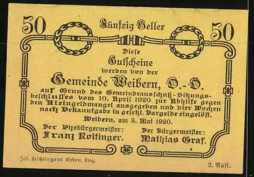 Notgeld Weibern 1920, 50 Heller, Ortspartie