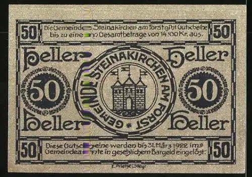 Notgeld Steinakirchen am Forst 1922, 50 Heller, Wappen