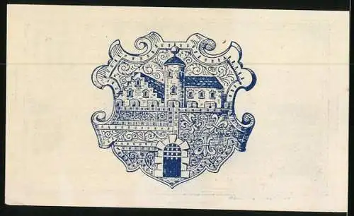 Notgeld Wilhelmsburg a. d. Tr. 1920, 50 Heller, Hauptplatz in Wilhelmsburg im Jahre 1830, Wappen