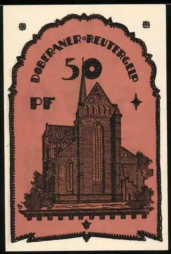 Notgeld Bad Doberan 1921, Reutergeld 50 Pfennig, Kirche und Wappen