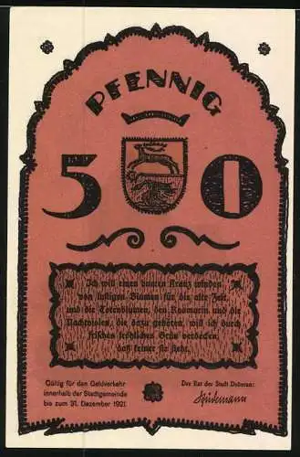 Notgeld Bad Doberan 1921, Reutergeld 50 Pfennig, Kirche und Wappen