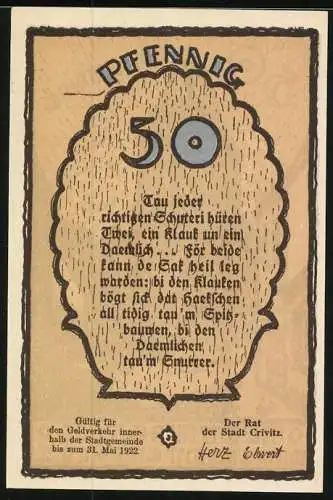 Notgeld Crivitz 1922, Reutergeld 50 Pfennig, Ortspartie