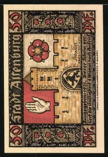 Notgeld Altenburg 1921, 50 Pfennig, Sächsischer Prinzenraub und Burg mit Wappen