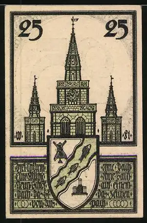 Notgeld Ansbach 1921, 25 Pfennig, Kirche und Wappen