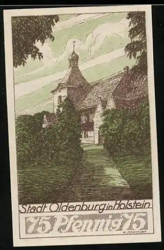 Notgeld Oldenburg in Holstein 1922, 75 Pfennig, Blick zur Kirche und Wappen