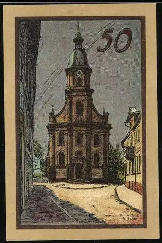 Notgeld Suhl, 50 Pfennig, Kirche und Wappen