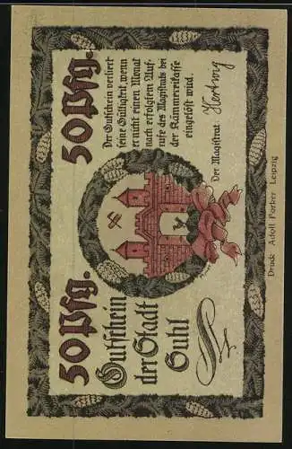 Notgeld Suhl, 50 Pfennig, Kirche und Wappen