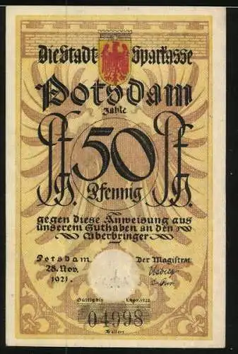 Notgeld Potsdam 1921, 50 Pfennig, Laubfrösche und Wappen