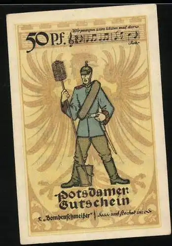 Notgeld Potsdam 1921, 50 Pfennig, Soldat Bombenschmeisser