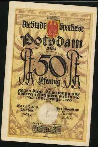 Notgeld Potsdam 1921, 50 Pfennig, Soldat Bombenschmeisser