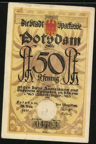 Notgeld Potsdam 1921, 50 Pfennig, Strippenjungs und Wappen