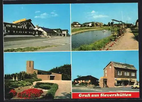 AK Sievershütten, Ortspartien, Pelzschloss Dmoch, Teich, Edeka
