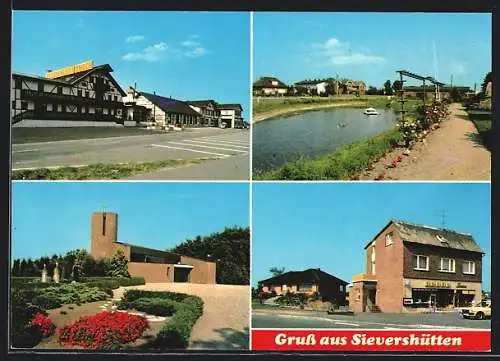 AK Sievershütten, Ortspartien, Pelzschloss Dmoch, Teich, Edeka