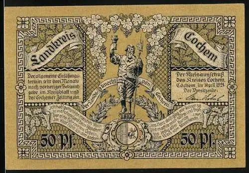 Notgeld Cochem 1921, 50 Pfennig, Der Landsknecht von Cochem, Burg und Winneburg