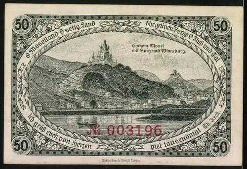 Notgeld Cochem 1921, 50 Pfennig, Der Landsknecht von Cochem, Burg und Winneburg