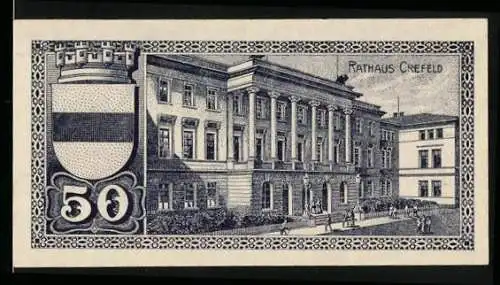 Notgeld Crefeld 1920, 50 Pfennig, Partie am Rathaus