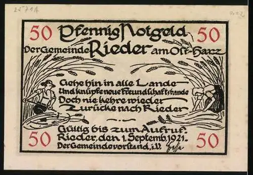 Notgeld Rieder-Ostharz 1921, 50 Pfennig, Der dicke Stein