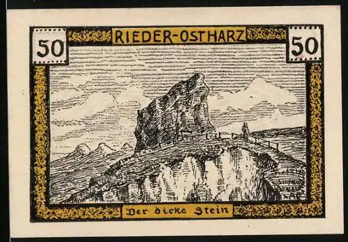 Notgeld Rieder-Ostharz 1921, 50 Pfennig, Blick auf den dicken Stein