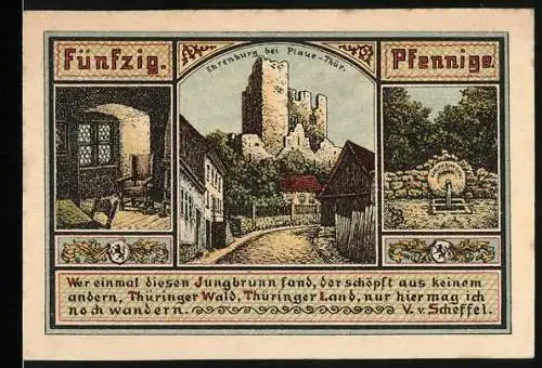 Notgeld Plaue-Thür. 1921, 50 Pfennig, Stadtwappen, die Ehrenburg