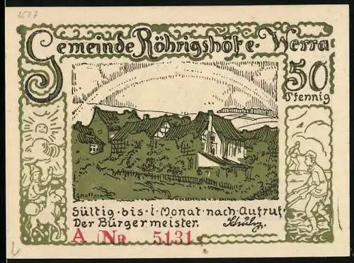 Notgeld Röhrigshof - Werra, 50 Pfennig, Blick in die Salzhalde