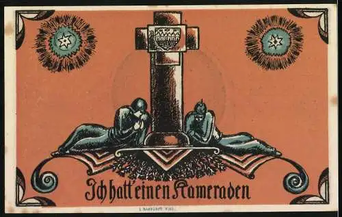 Notgeld Heiligenhafen 1922, 1 Mark, Zwei Soldaten an einem Denkmal