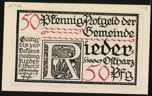 Notgeld Rieder-Ostharz 1921, 50 Pfennig, Andreas Küster fällt in Reder ein