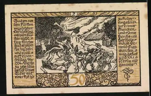 Notgeld Rieder-Ostharz 1921, 50 Pfennig, Drews Küster fällt in Reder ein